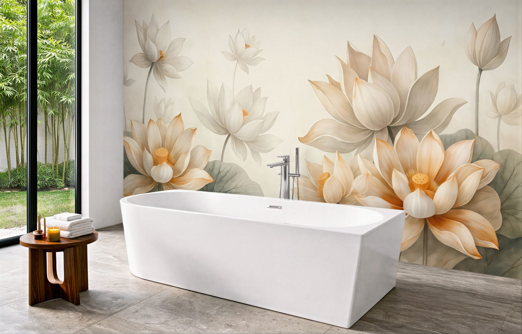 Fototapeta kremowe lotosy w spokojnej elegancji