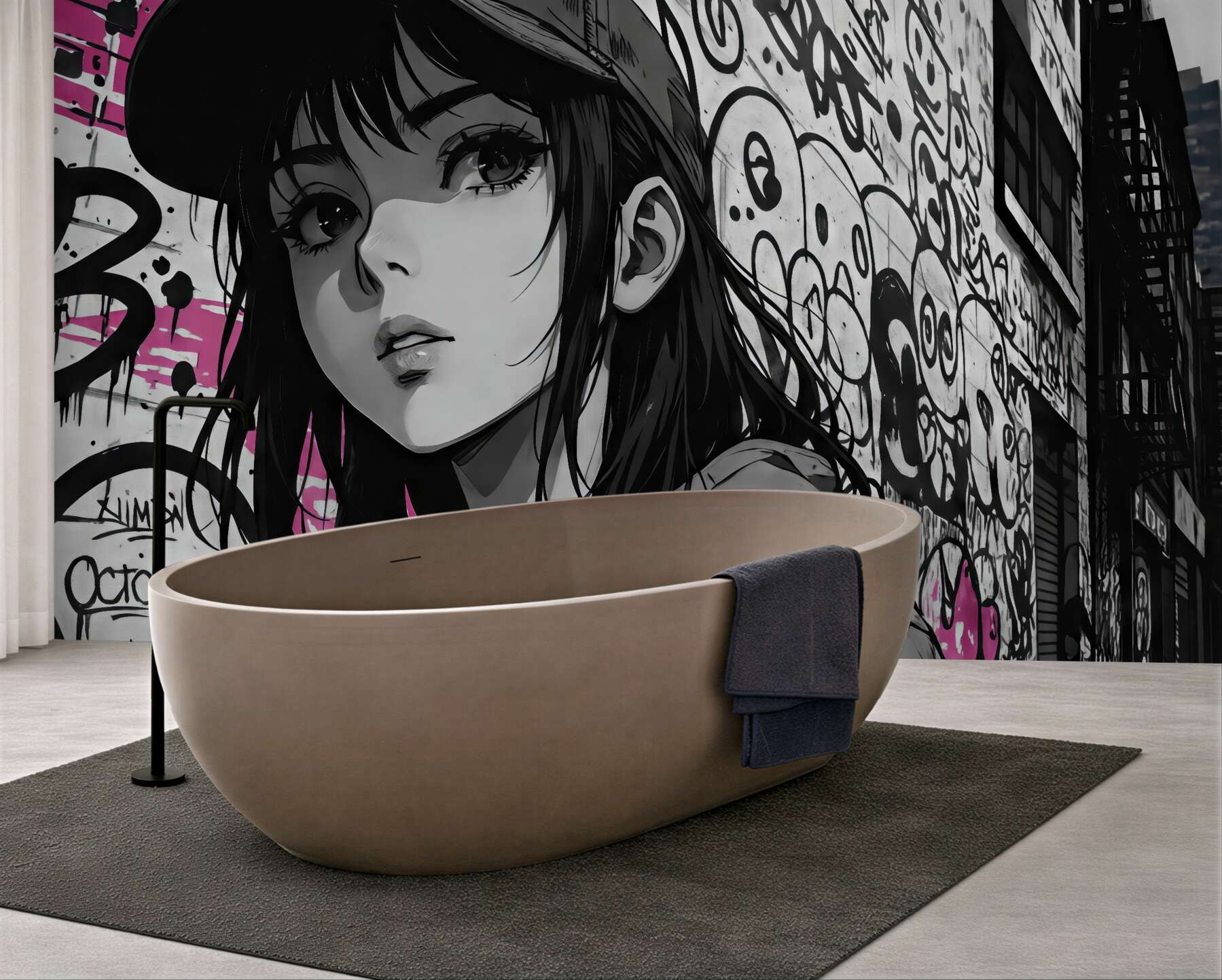 Fototapeta miejski portret manga z graffiti