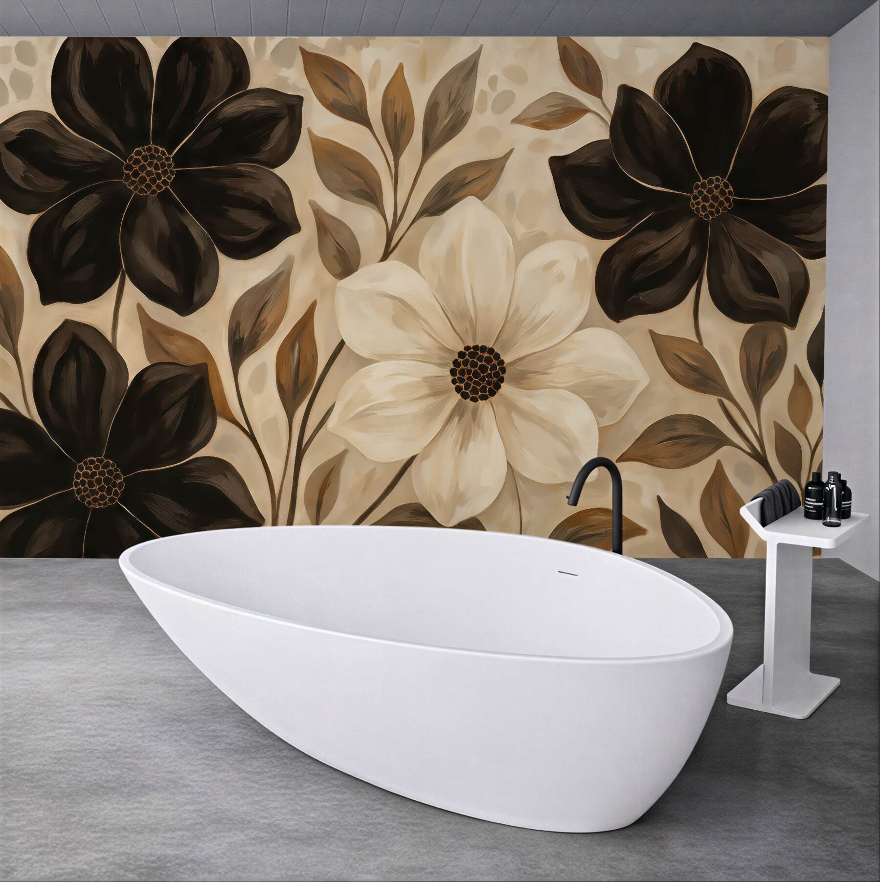 Fototapeta kremowe kwiaty w czekoladowej elegancji