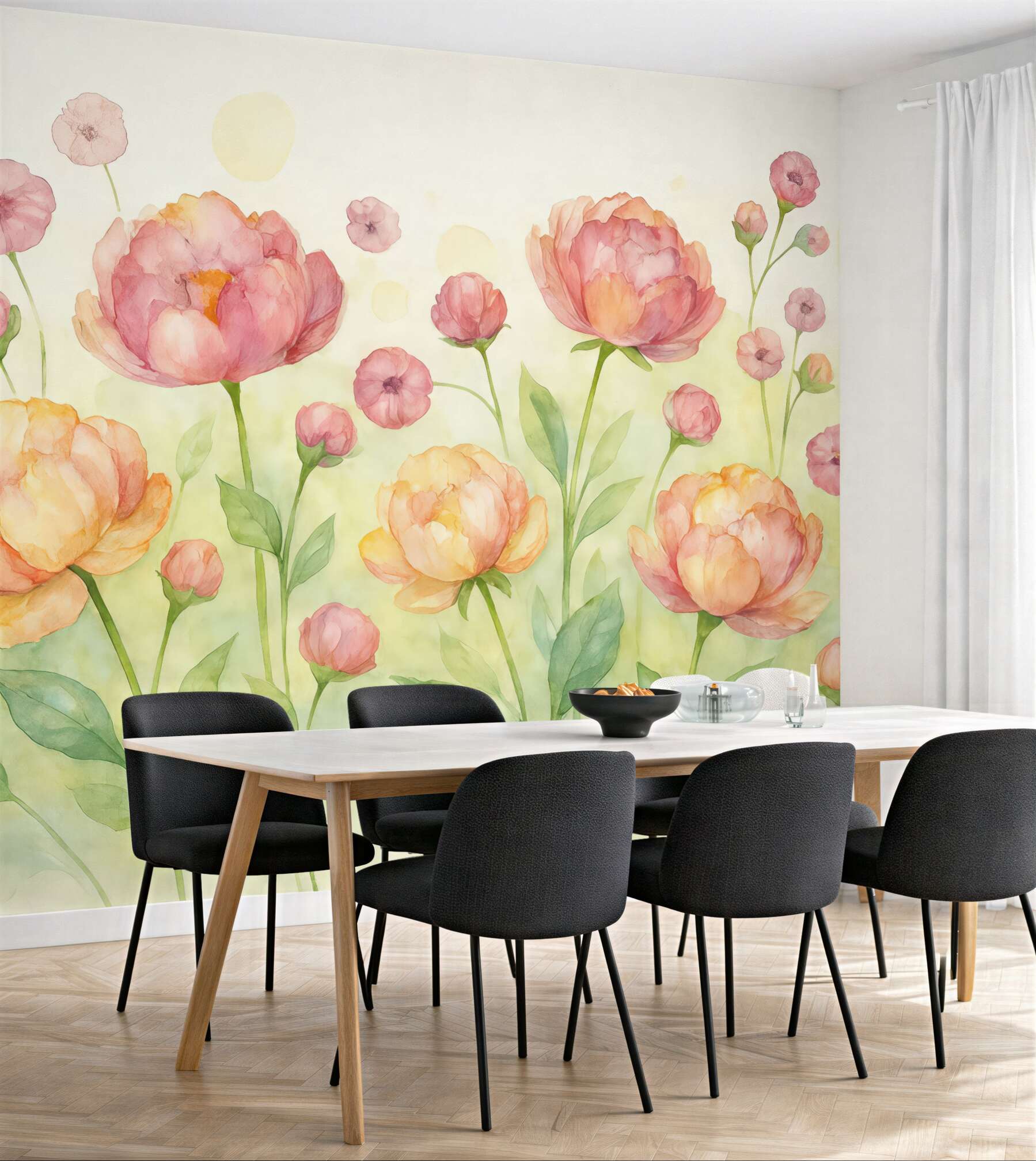 Fototapeta akwarelowe piwonie w pastelowym ogrodzie