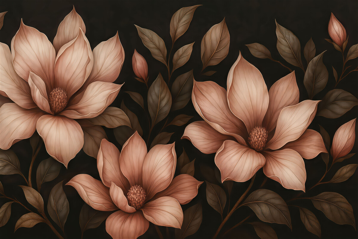 Fototapeta eleganckie magnolie na ciemnym tle