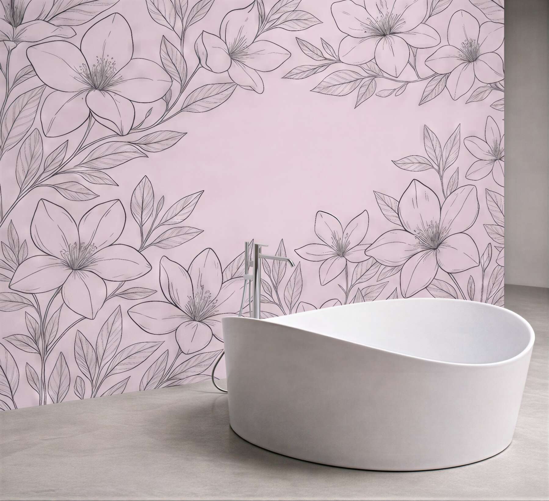 Fototapeta pudrowe kwiaty w subtelnym rysunku