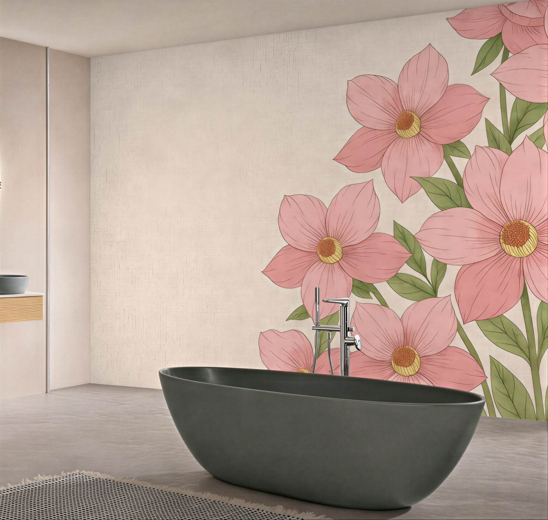 Fototapeta pudrowe kwiaty na beżowym tle