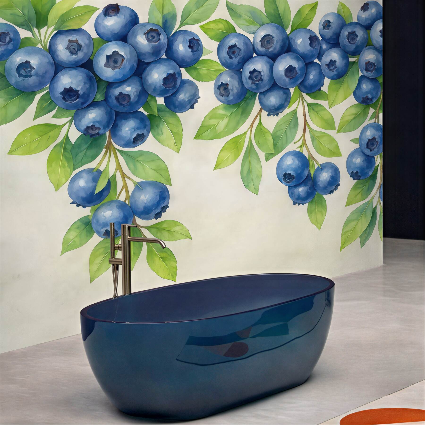 Fototapeta akwarelowe borówki w zielonych liściach