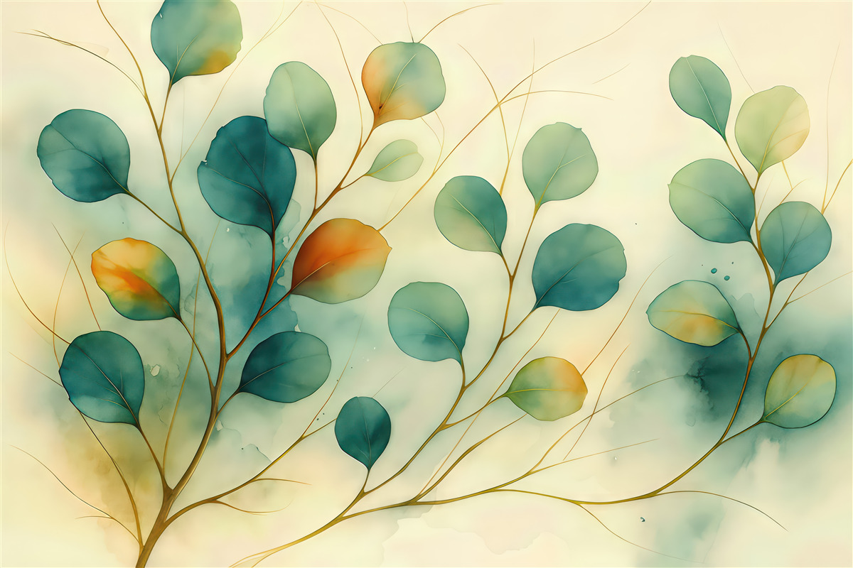 Fototapeta akwarelowe gałązki w złotej harmonii