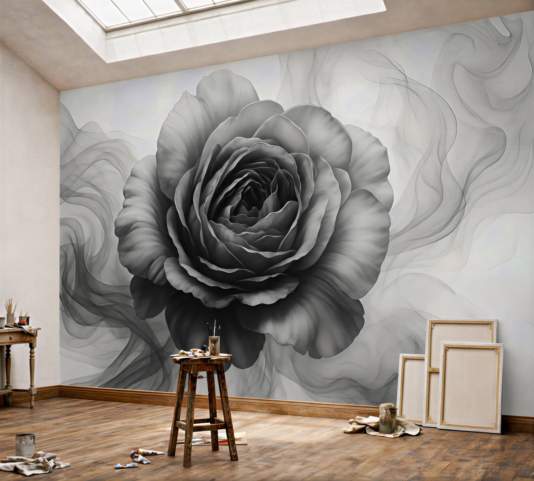 Fototapeta grafitowa róża w mglistym stylu