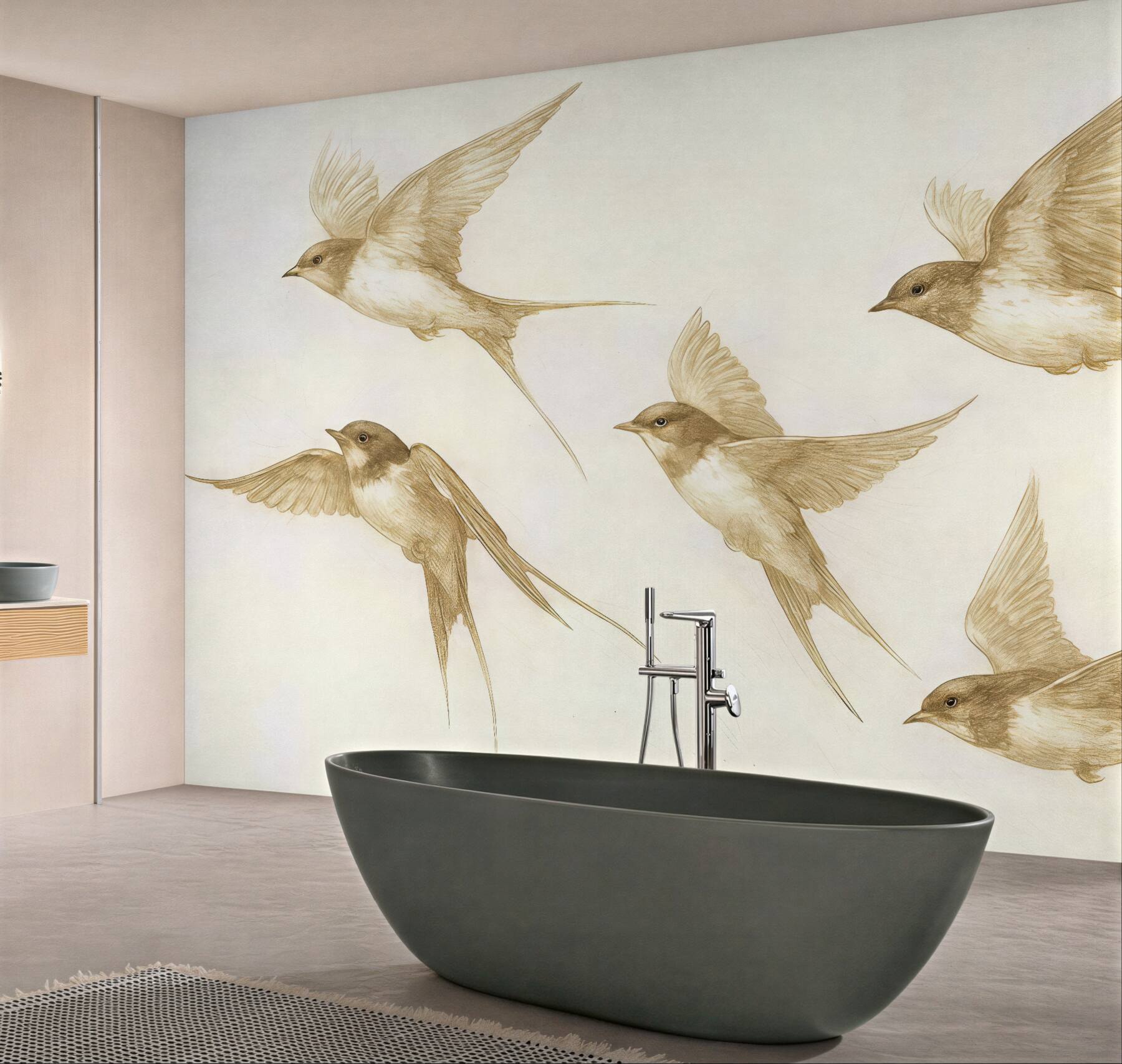 Fototapeta delikatne jaskółki w sepia rysunku