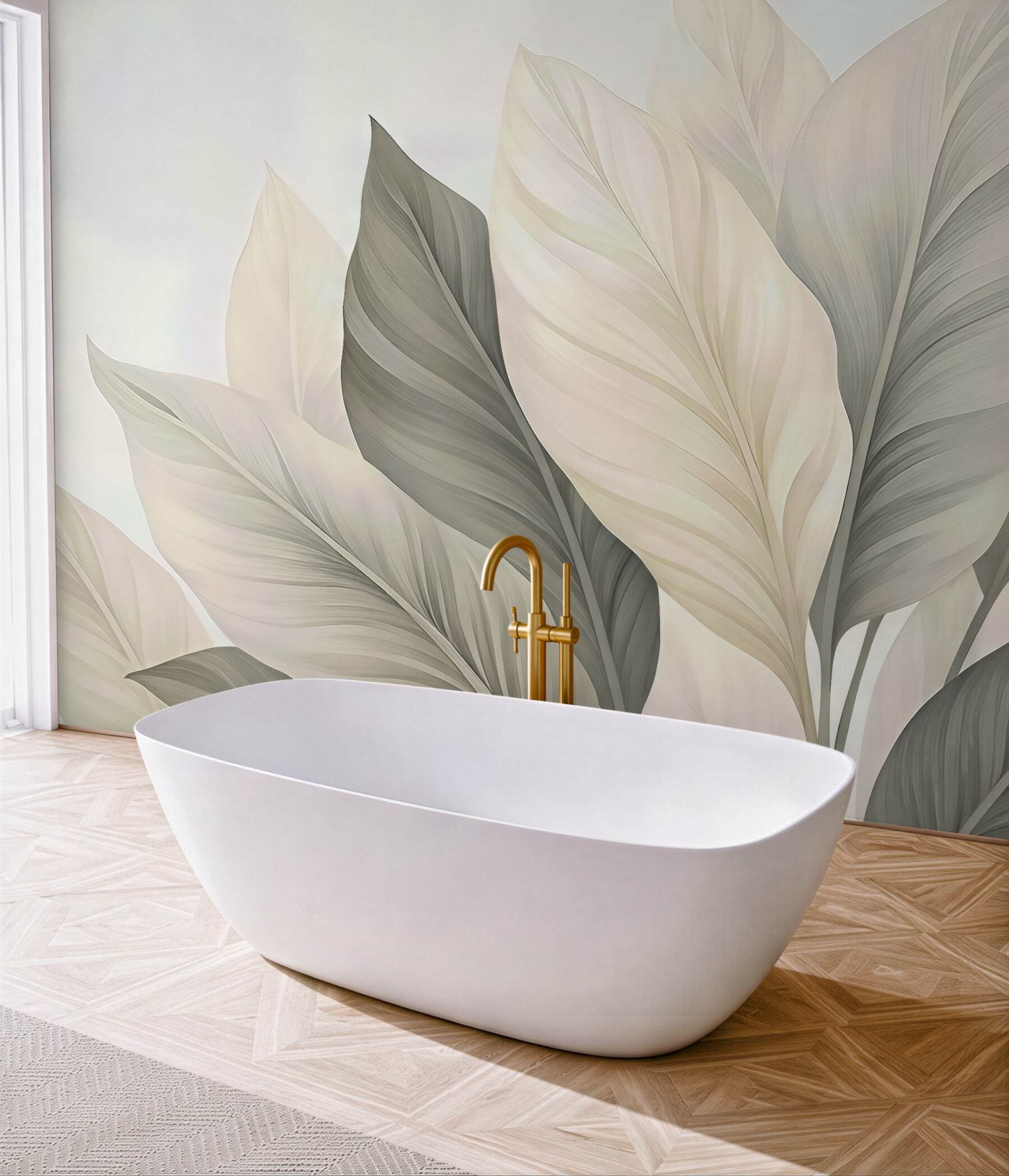 Fototapeta delikatne liście w perłowej elegancji