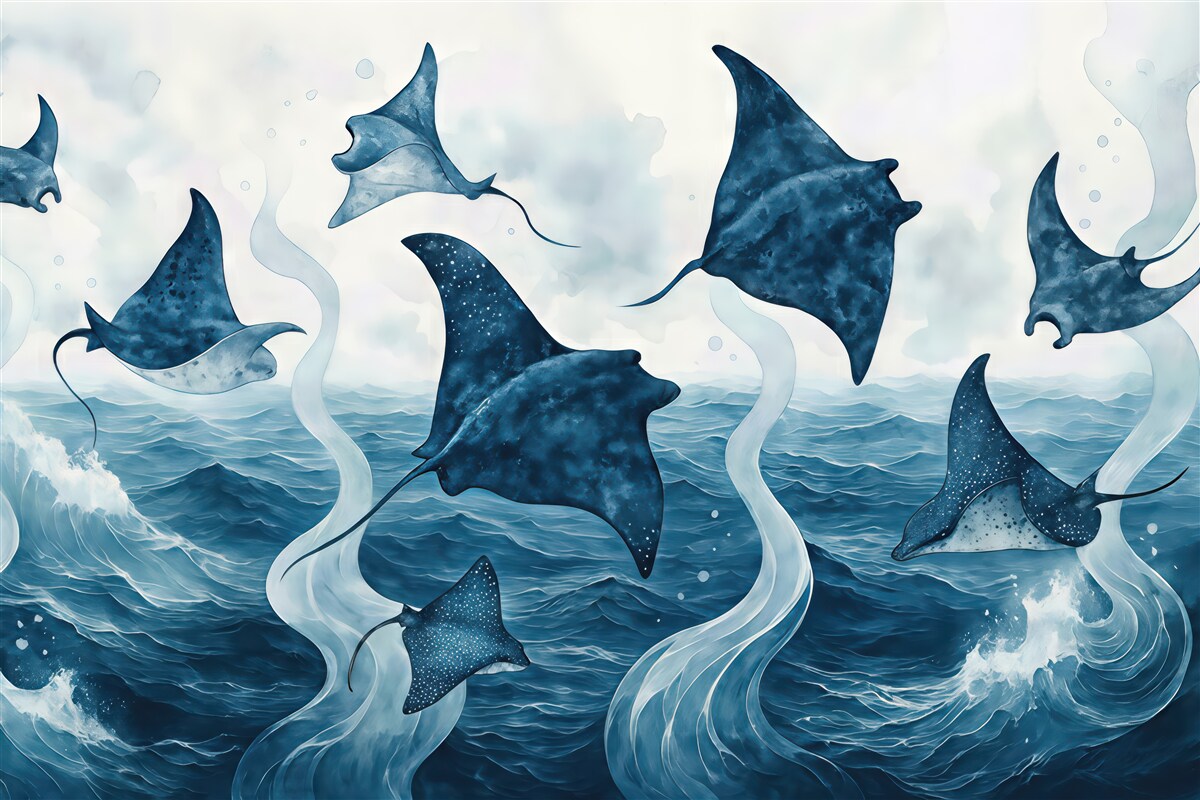 Fototapeta błękitne manty nad wzburzonym oceanem