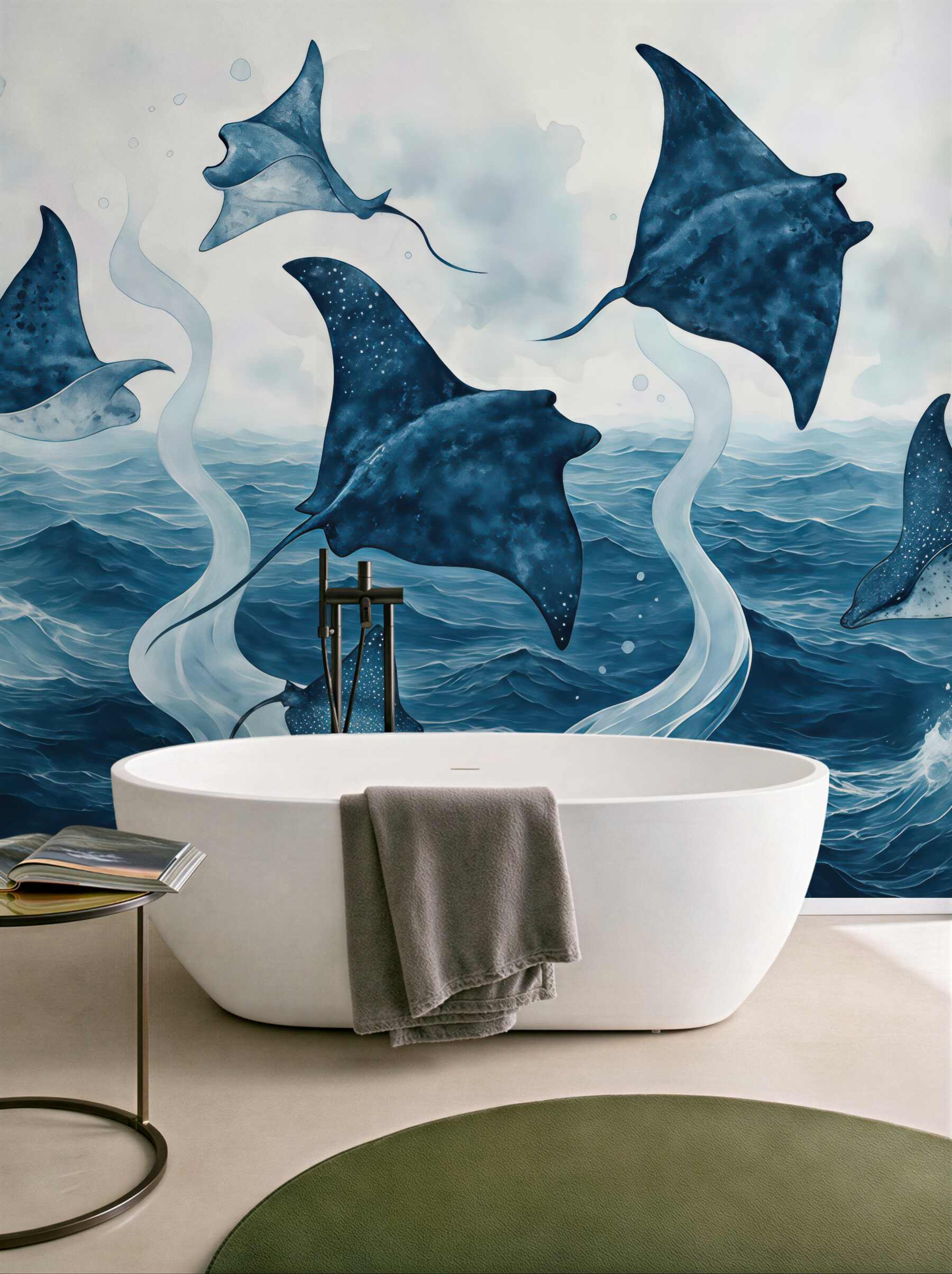 Fototapeta błękitne manty nad wzburzonym oceanem