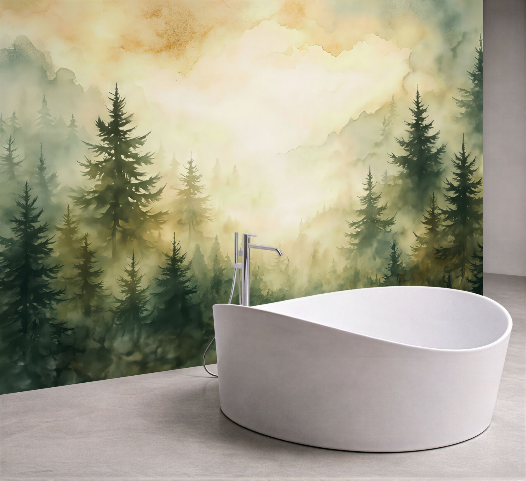 Fototapeta mglisty las w akwareli