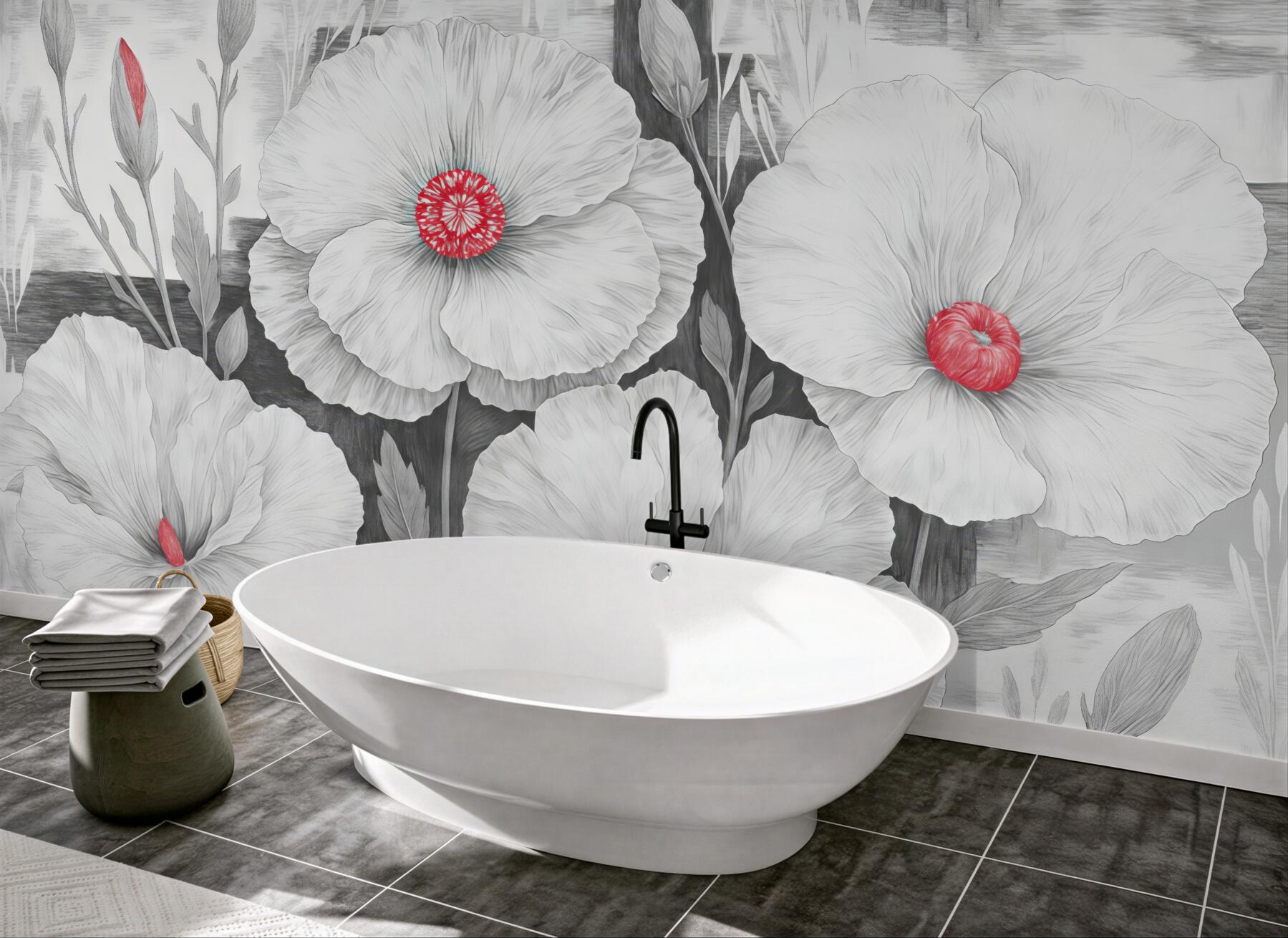 Fototapeta białe kwiaty z rubinowym akcentem