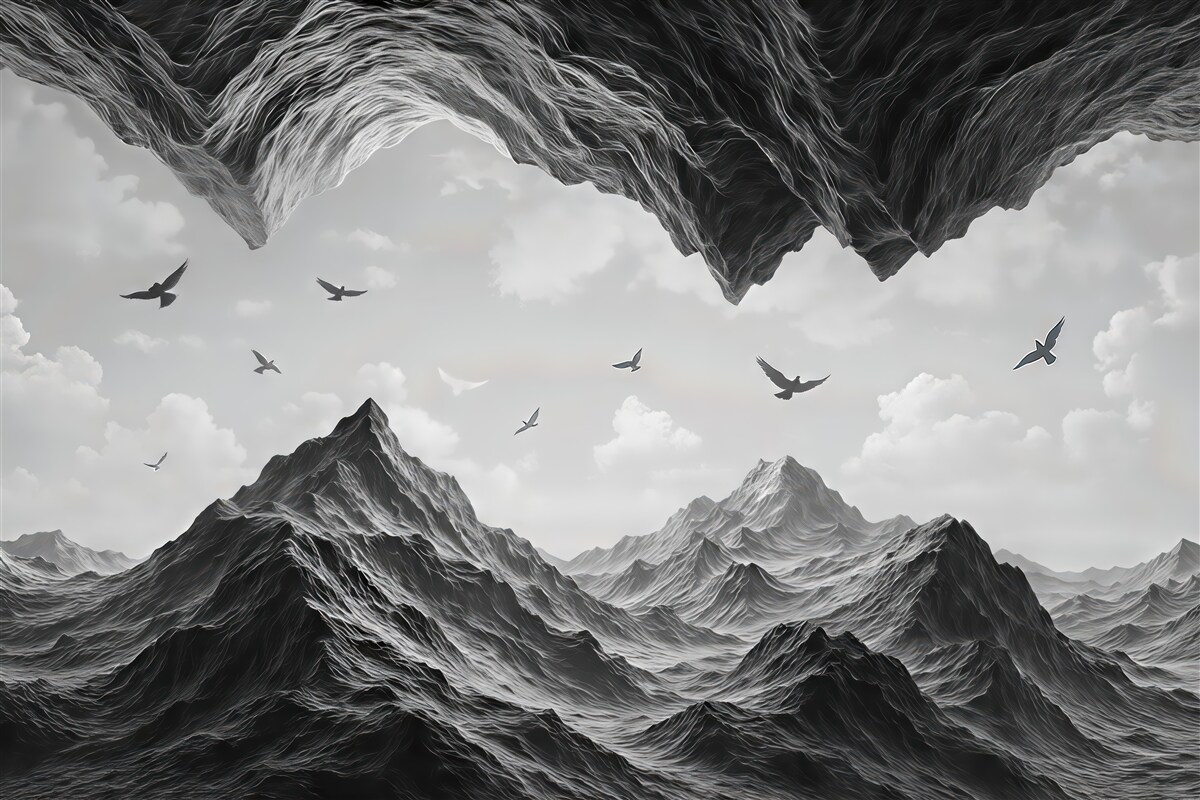 Fototapeta mroczne góry pod ptasią wolnością