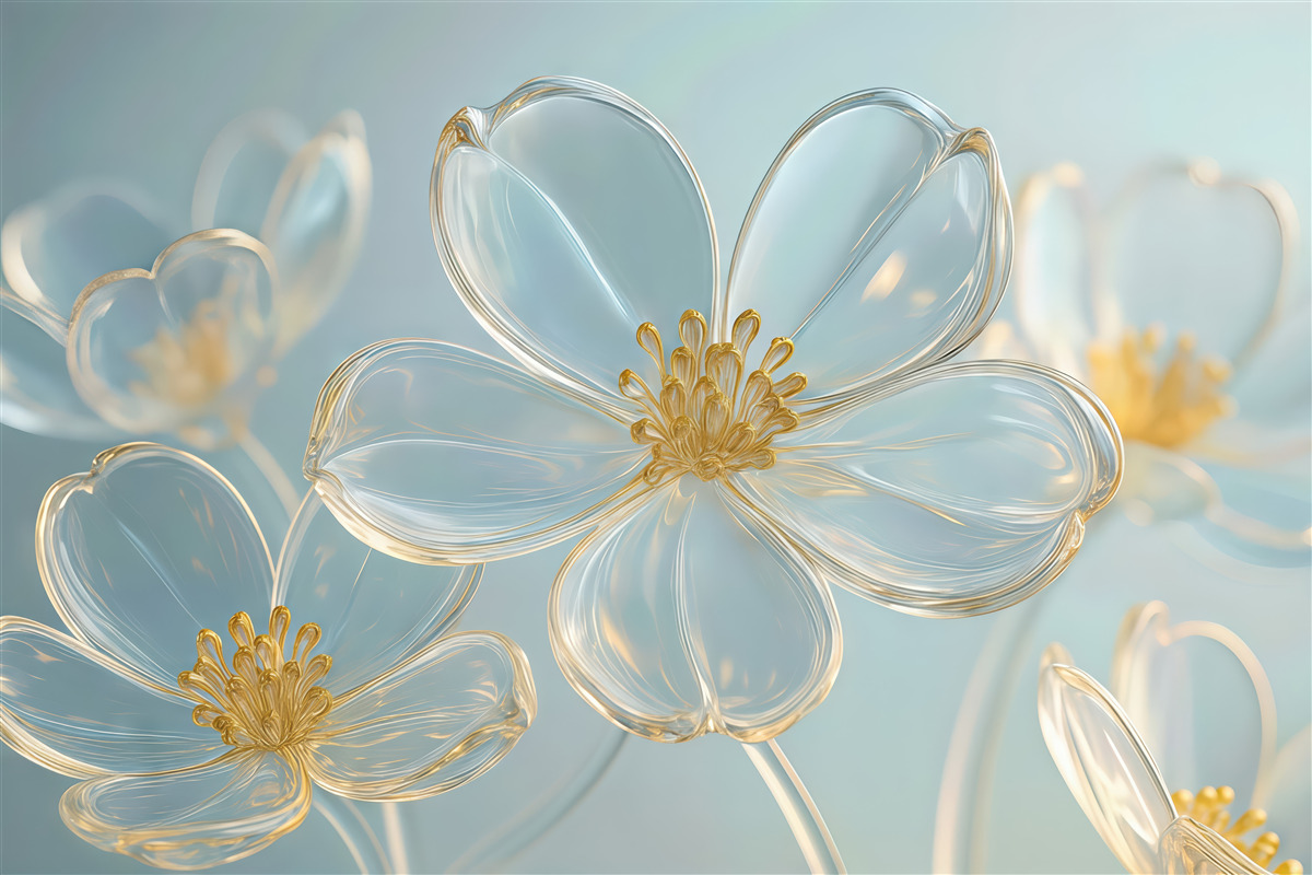 Fototapeta szklane kwiaty w błękitnym blasku