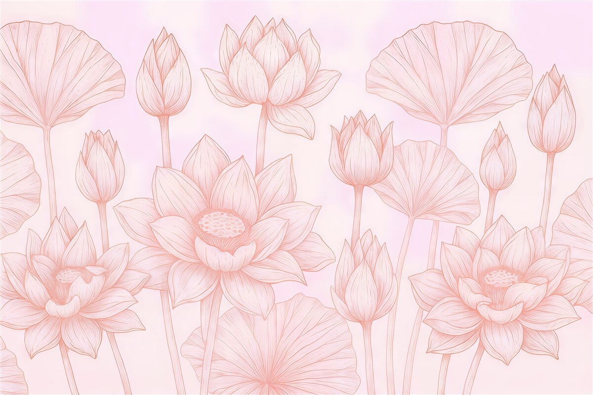 Fototapeta pudrowe lotosy w subtelnym rysunku
