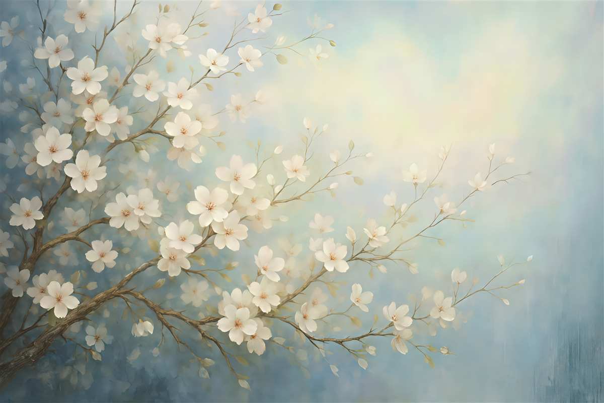 Fototapeta delikatne białe kwiaty na błękicie