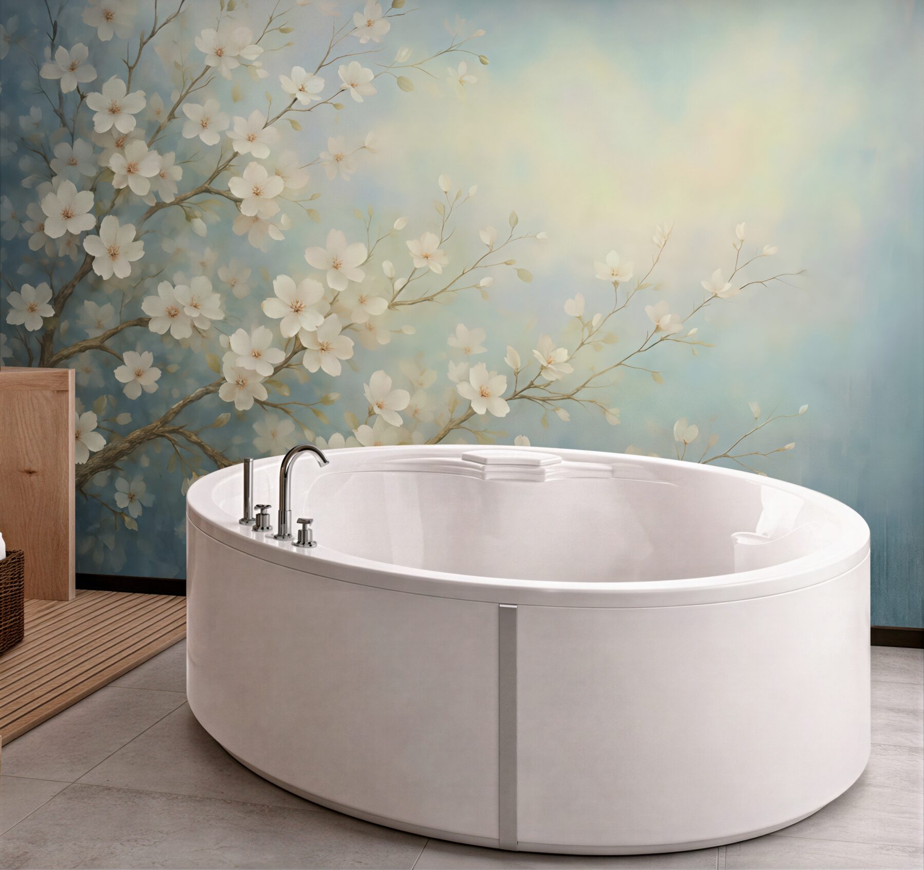 Fototapeta delikatne białe kwiaty na błękicie