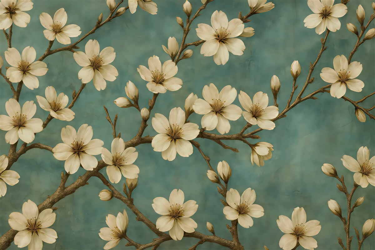 Fototapeta kremowe magnolie na turkusowym tle