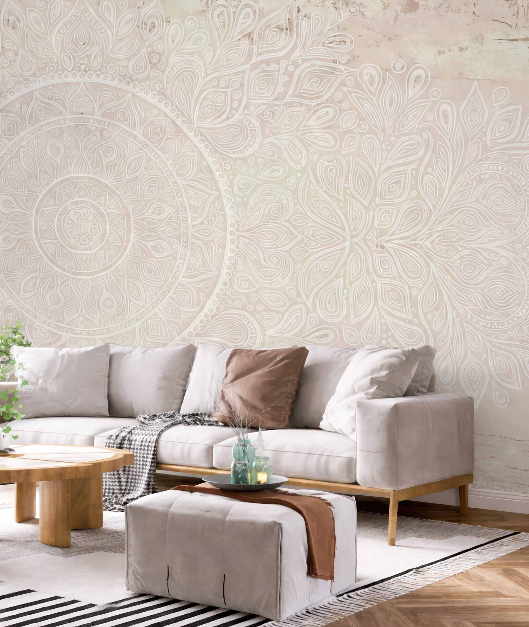 Fototapeta beżowa mandala w spokojnym stylu