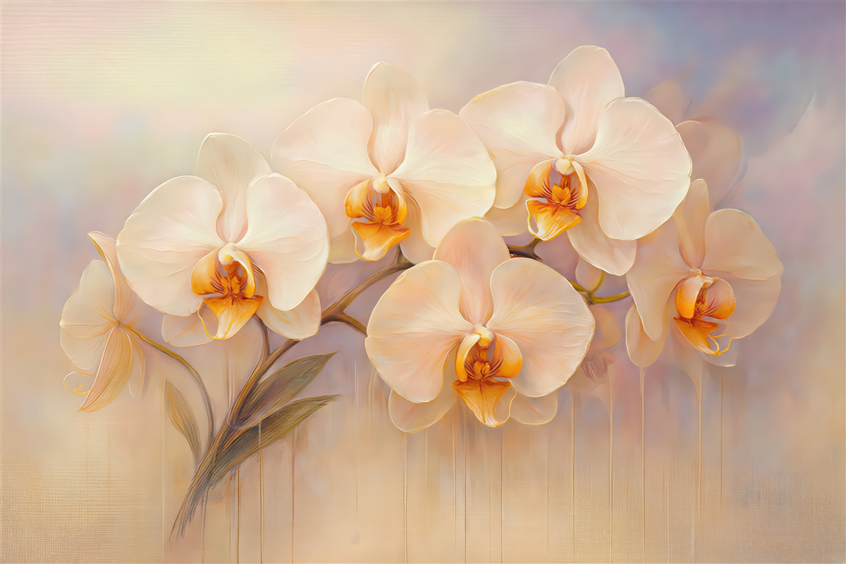 Fototapeta kremowe orchidee w złocistej elegancji