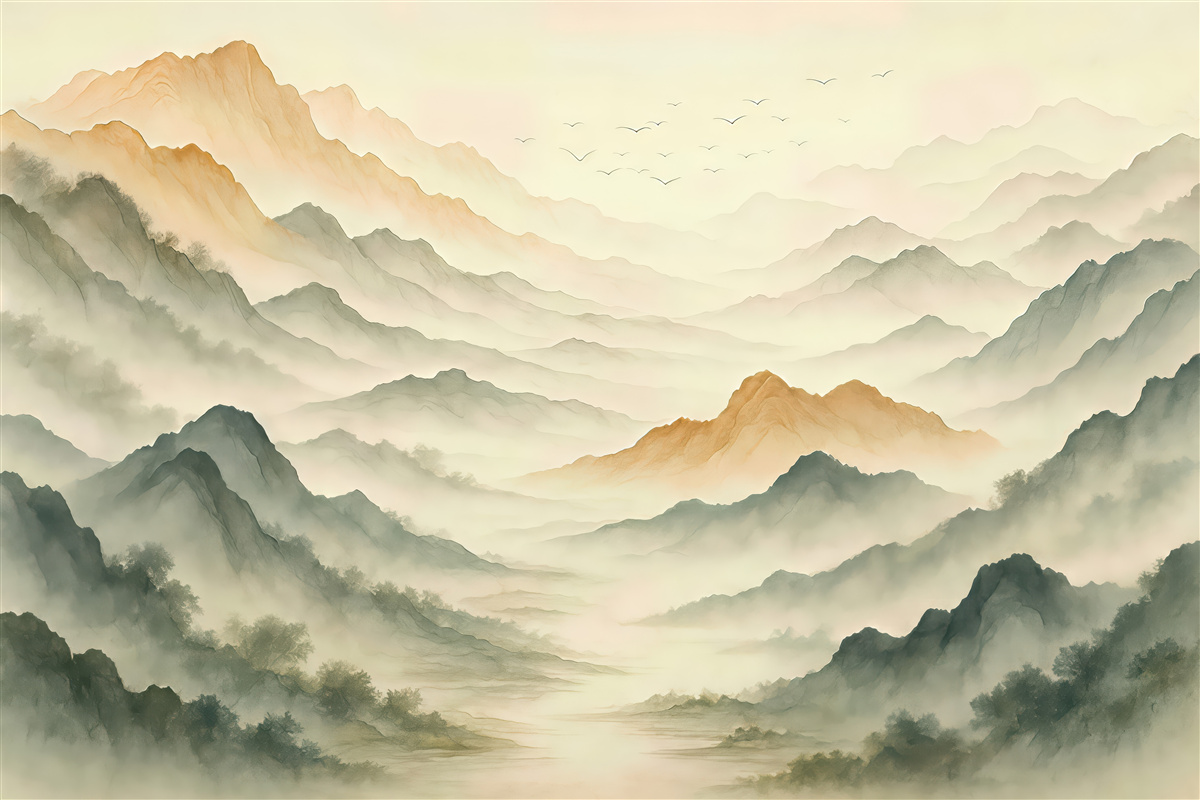 Fototapeta mglisty górski pejzaż zen