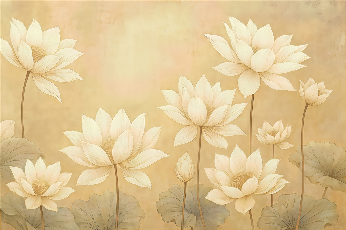 Fototapeta kremowe lotosy w złocistym spokoju