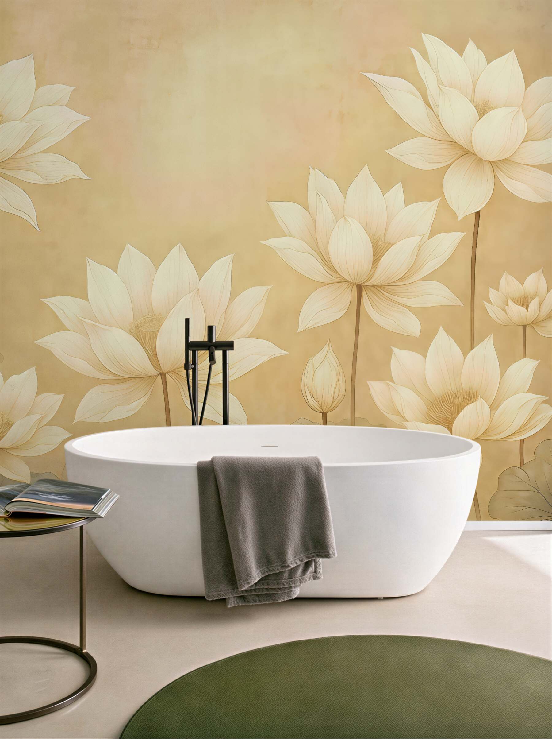 Fototapeta kremowe lotosy w złocistym spokoju