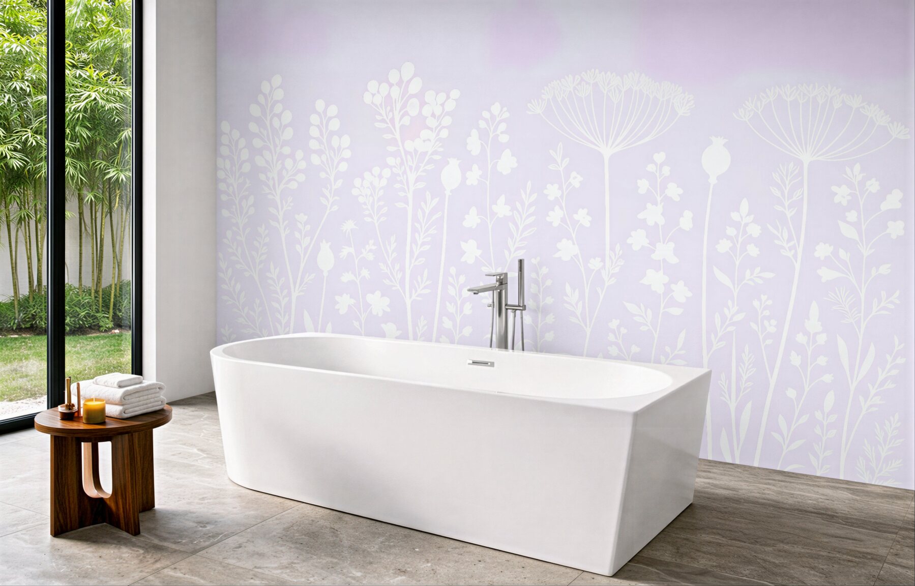 Fototapeta białe polne kwiaty na liliowym tle