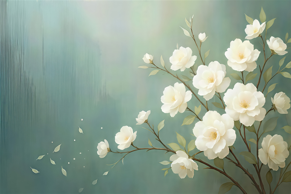 Fototapeta białe kwiaty na miętowym tle