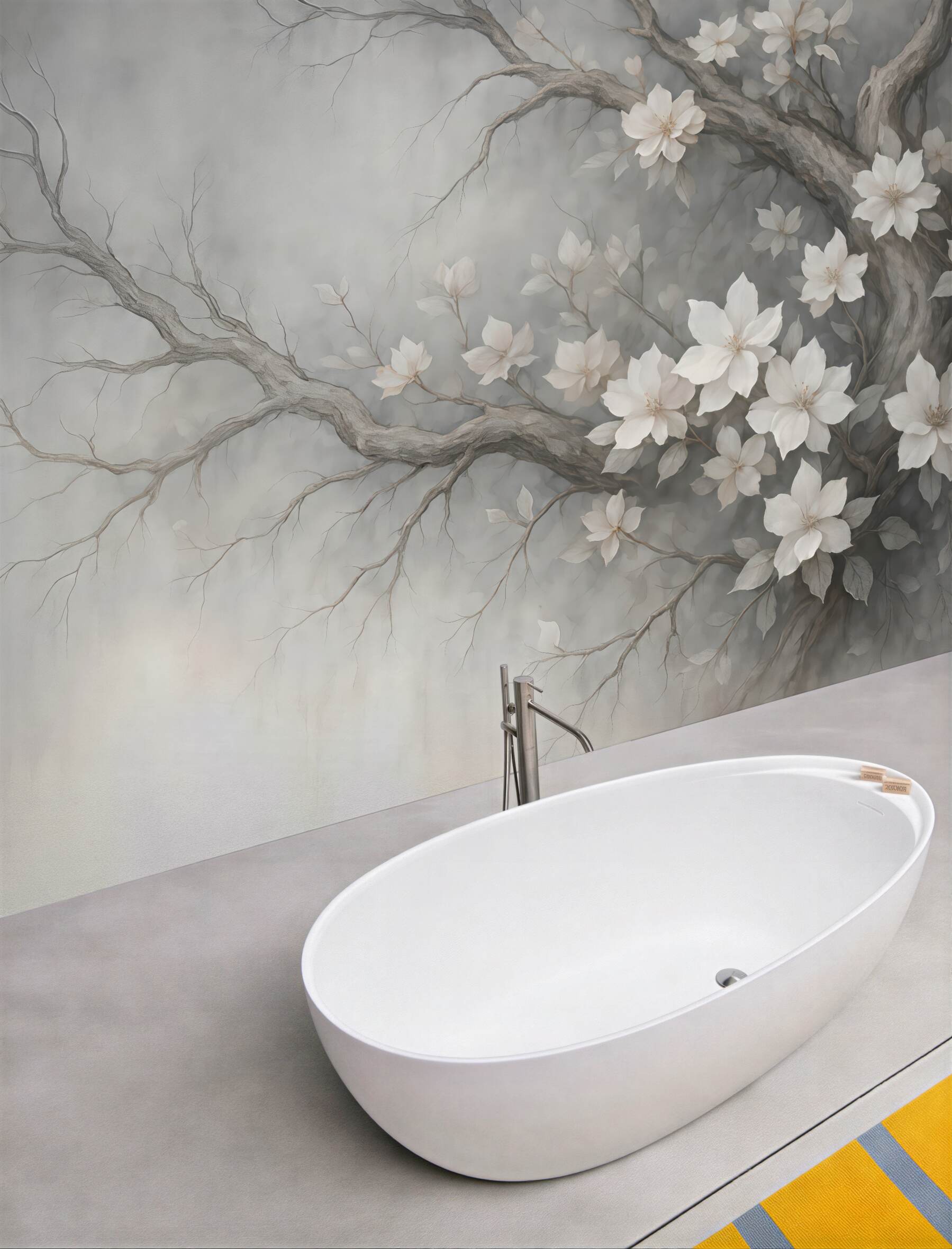 Fototapeta delikatne magnolie na szarych gałęziach