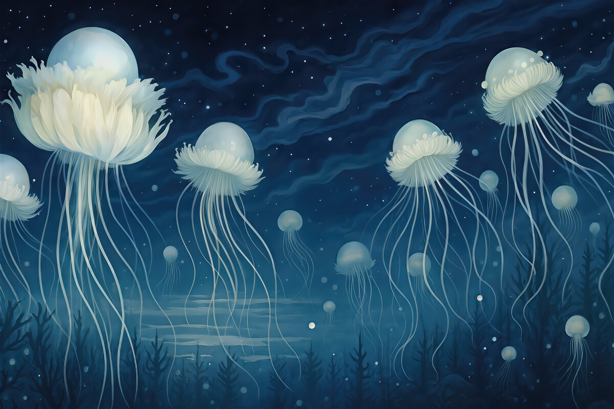 Fototapeta magiczne meduzy w nocnym oceanie
