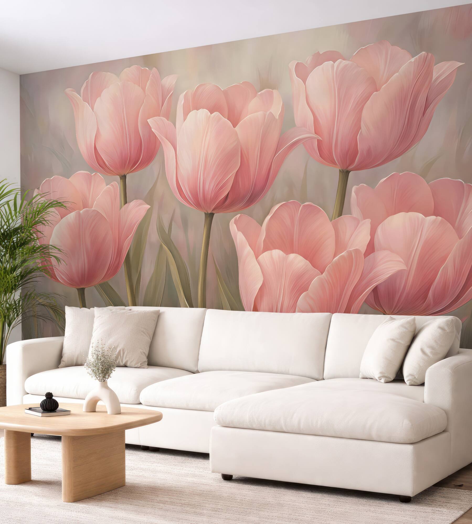 Fototapeta pudrowe tulipany w romantycznym blasku