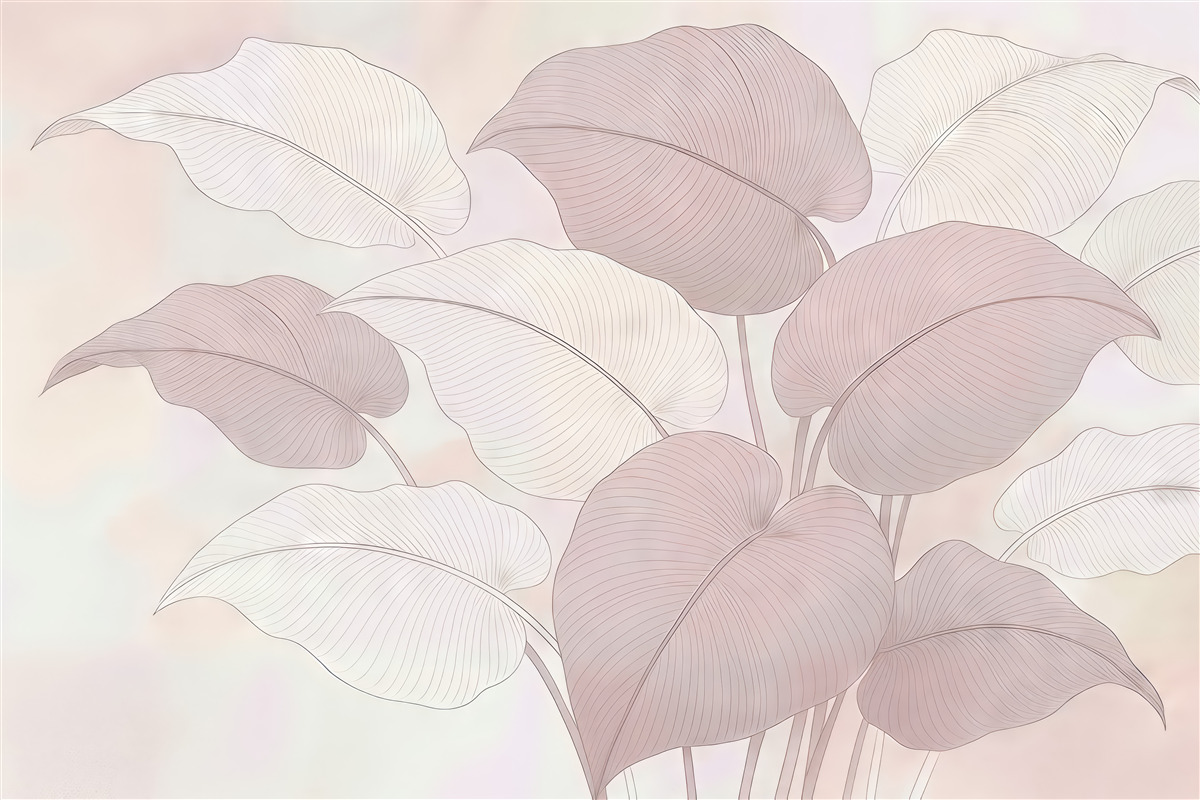 Fototapeta pudrowe liście w delikatnej kompozycji