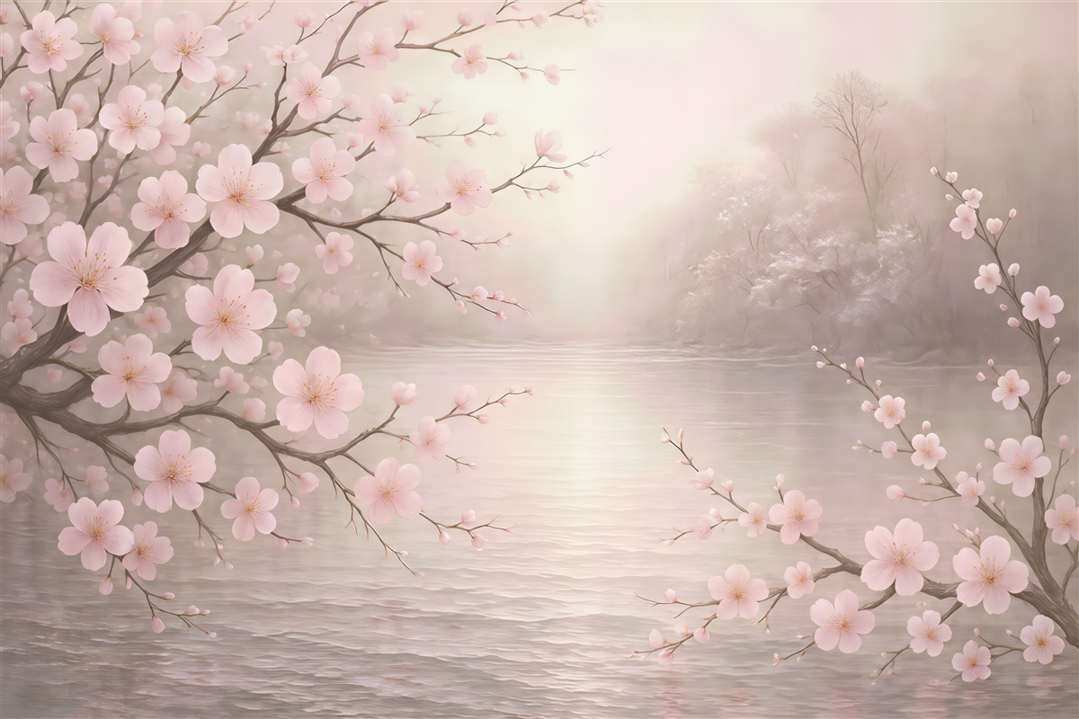 Fototapeta wiśniowy brzeg we mgle