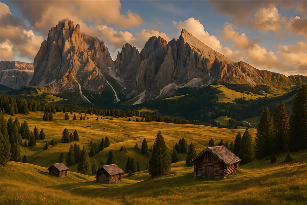 Fototapeta górska dolina o złotym zmierzchu