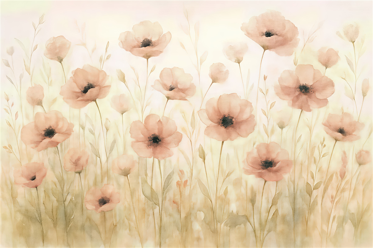 Fototapeta akwarelowe maki w pastelowej łące