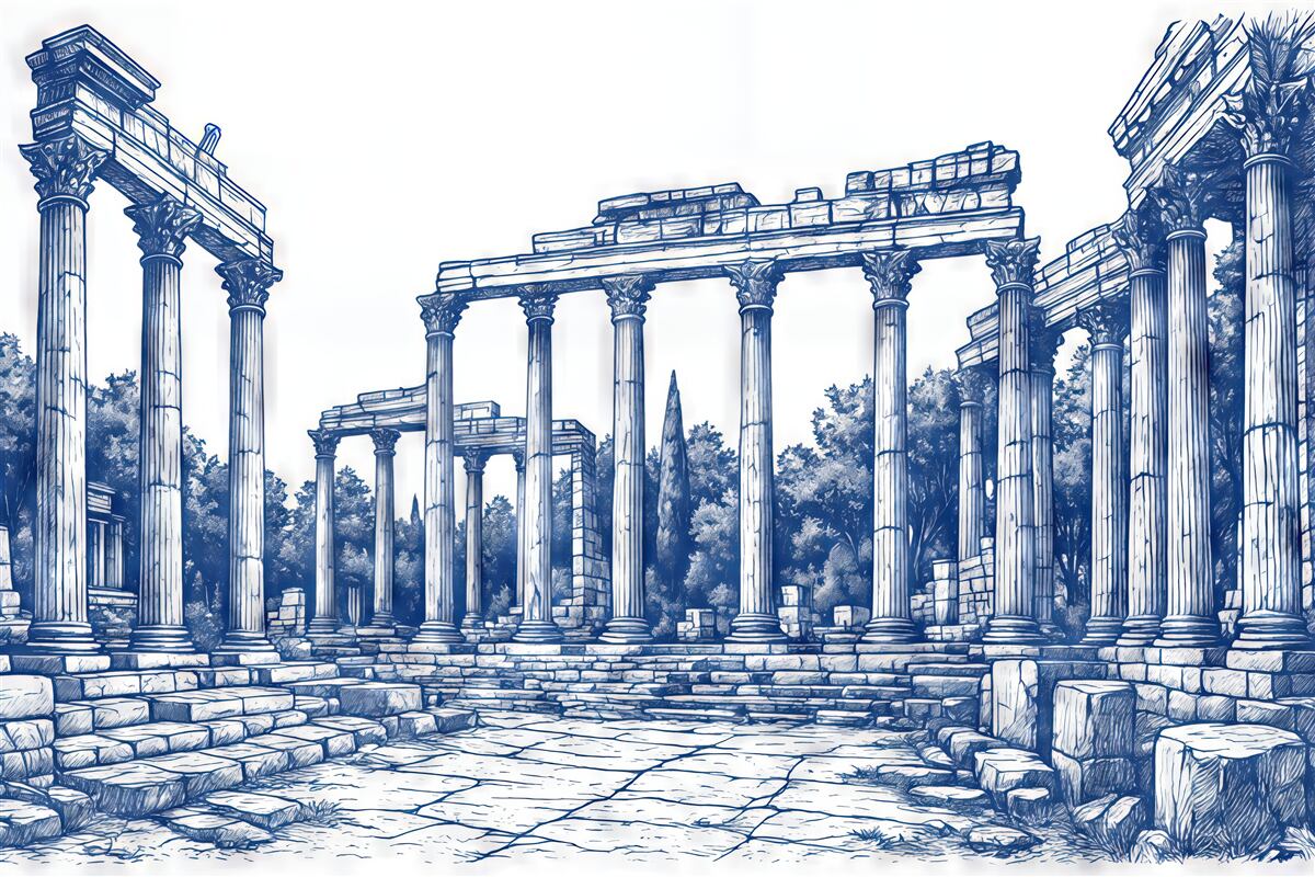 Fototapeta błękitne ruiny antycznej kolumnady