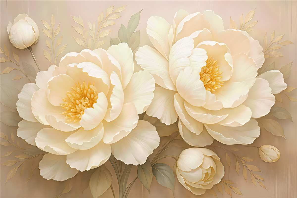 Fototapeta kremowe piwonie w subtelnym blasku