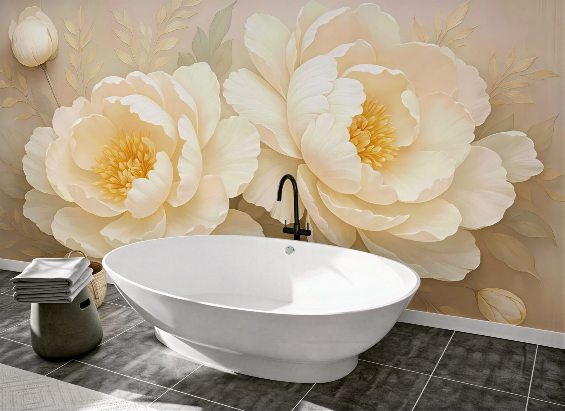 Fototapeta kremowe piwonie w subtelnym blasku