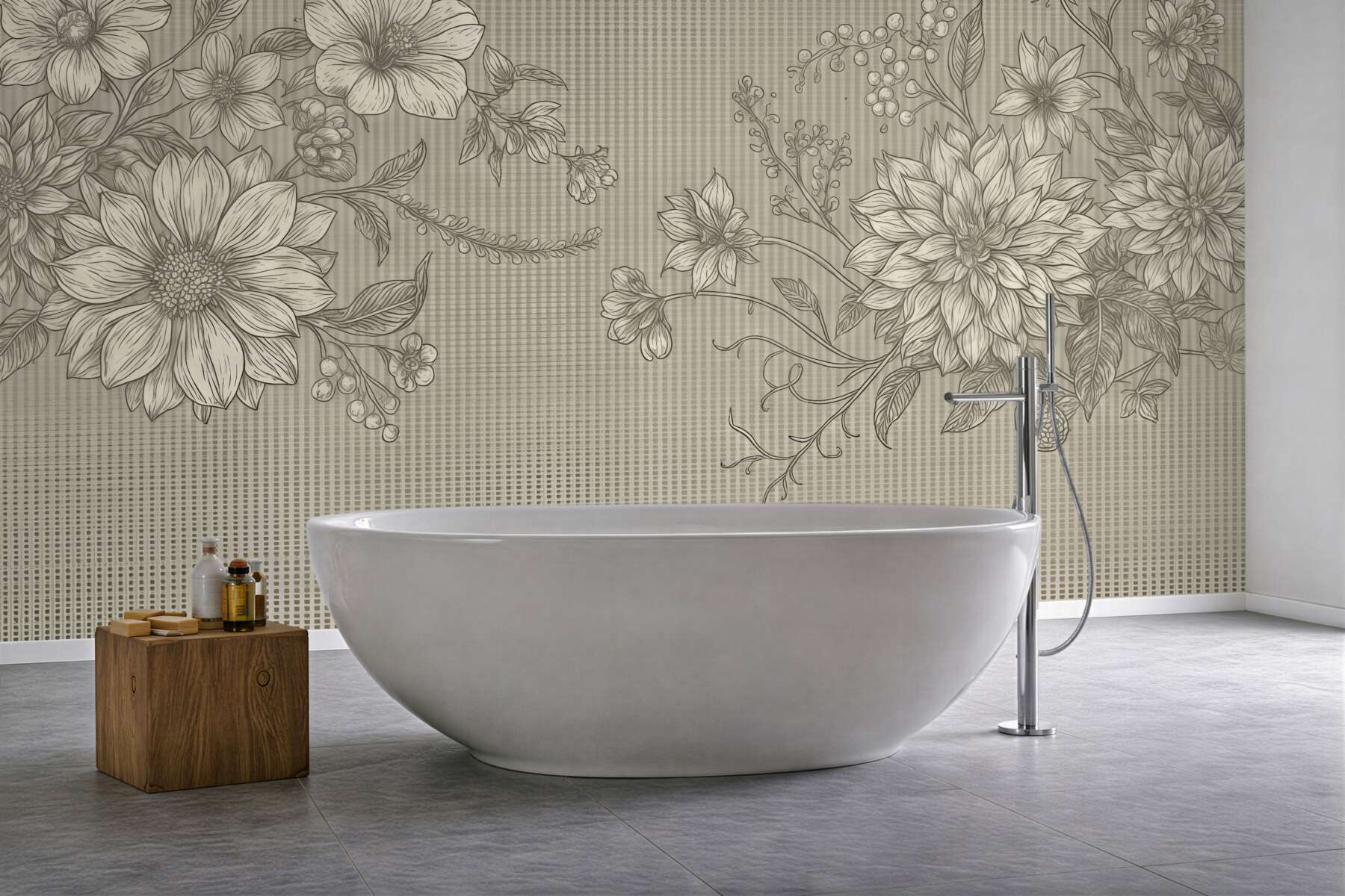 Fototapeta retro kwiaty w sepiowym rysunku