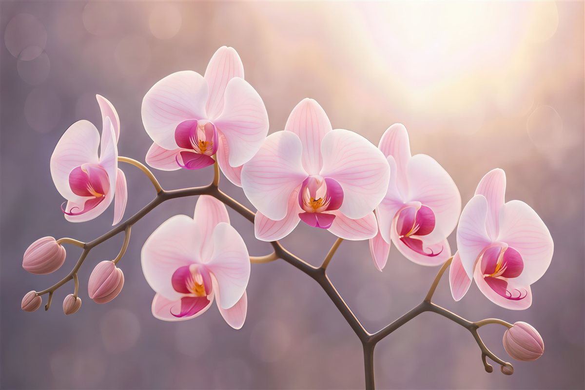 Fototapeta subtelne storczyki w różanym blasku