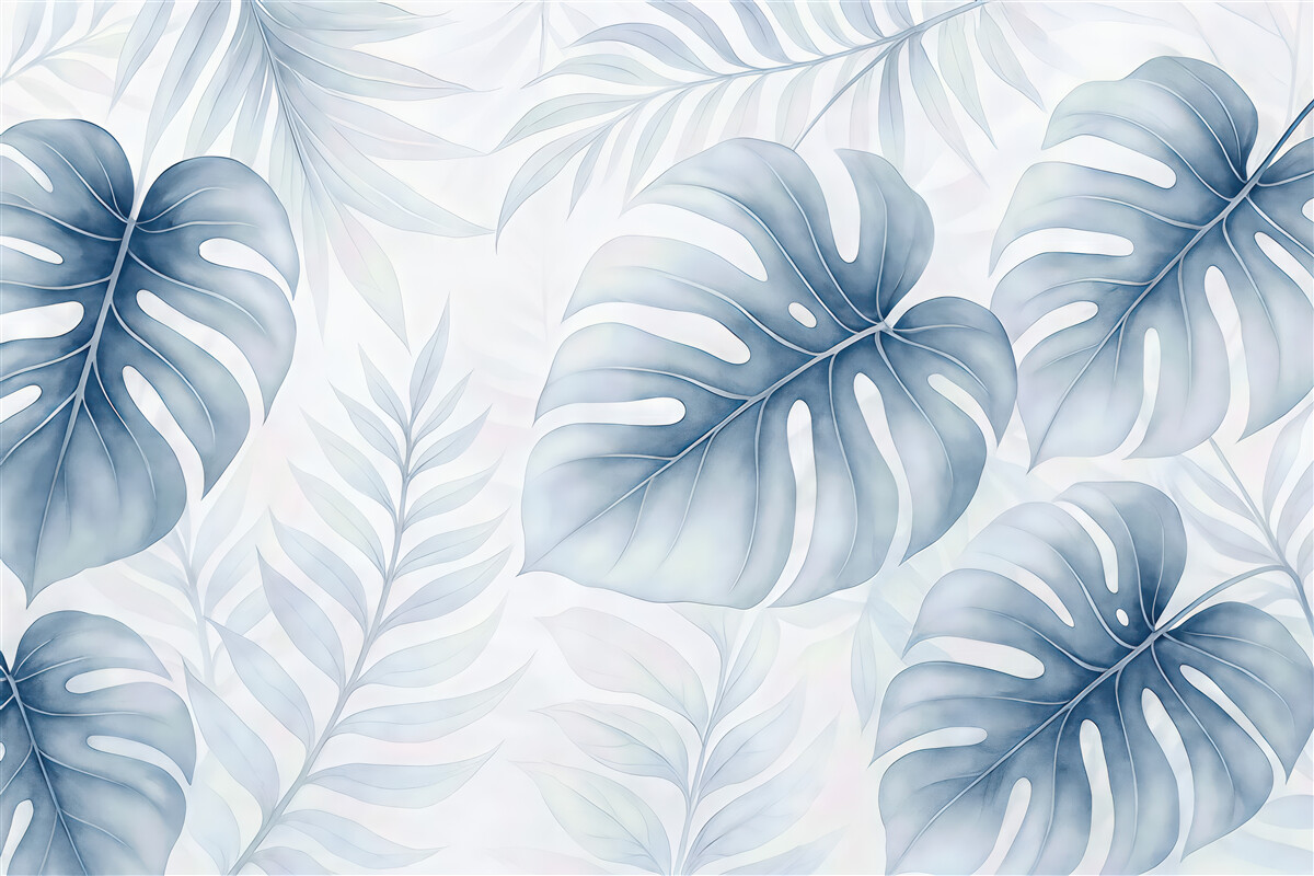 Fototapeta błękitne liście monstery w subtelnej kompozycji