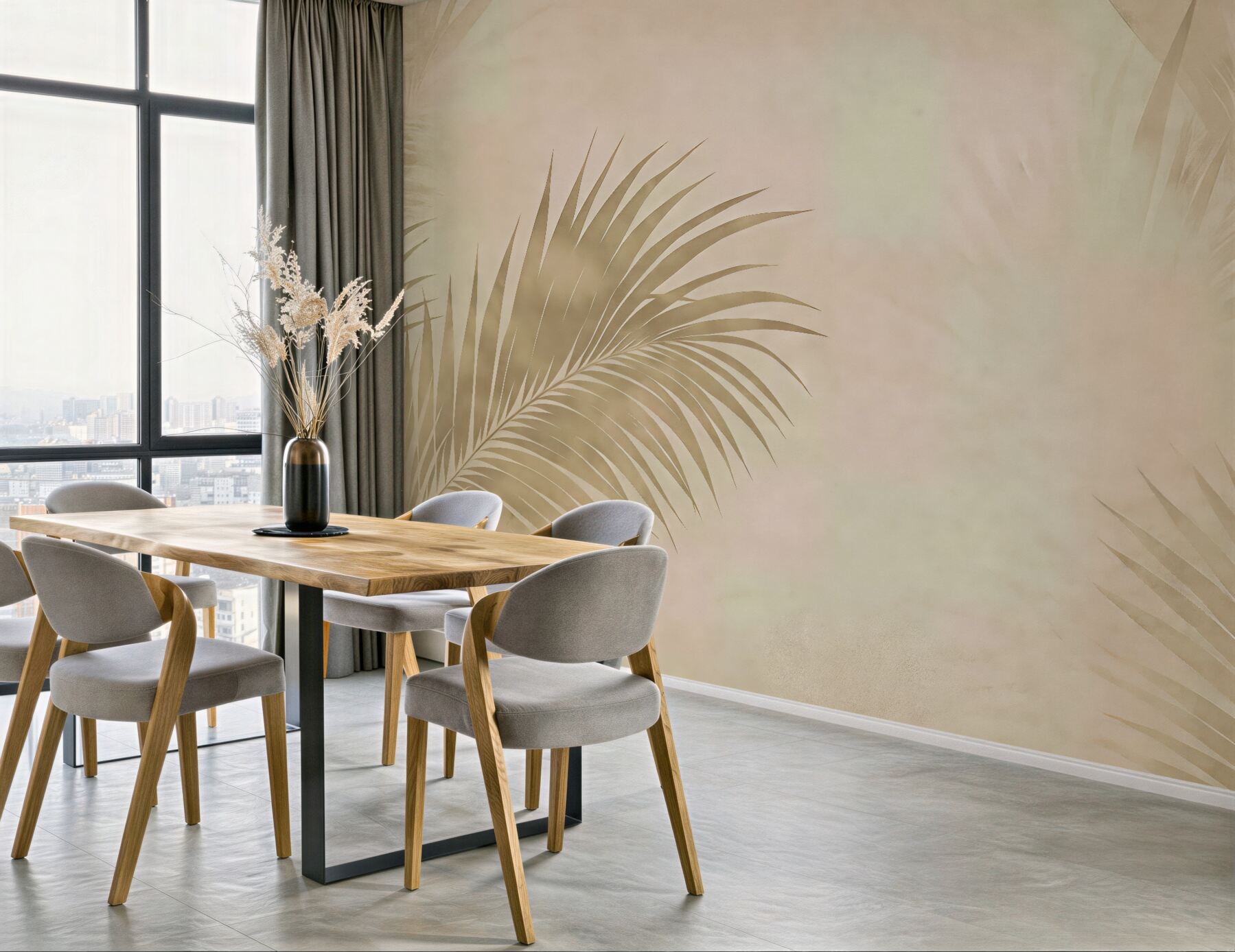 Fototapeta beżowe liście palm w spokojnym świetle