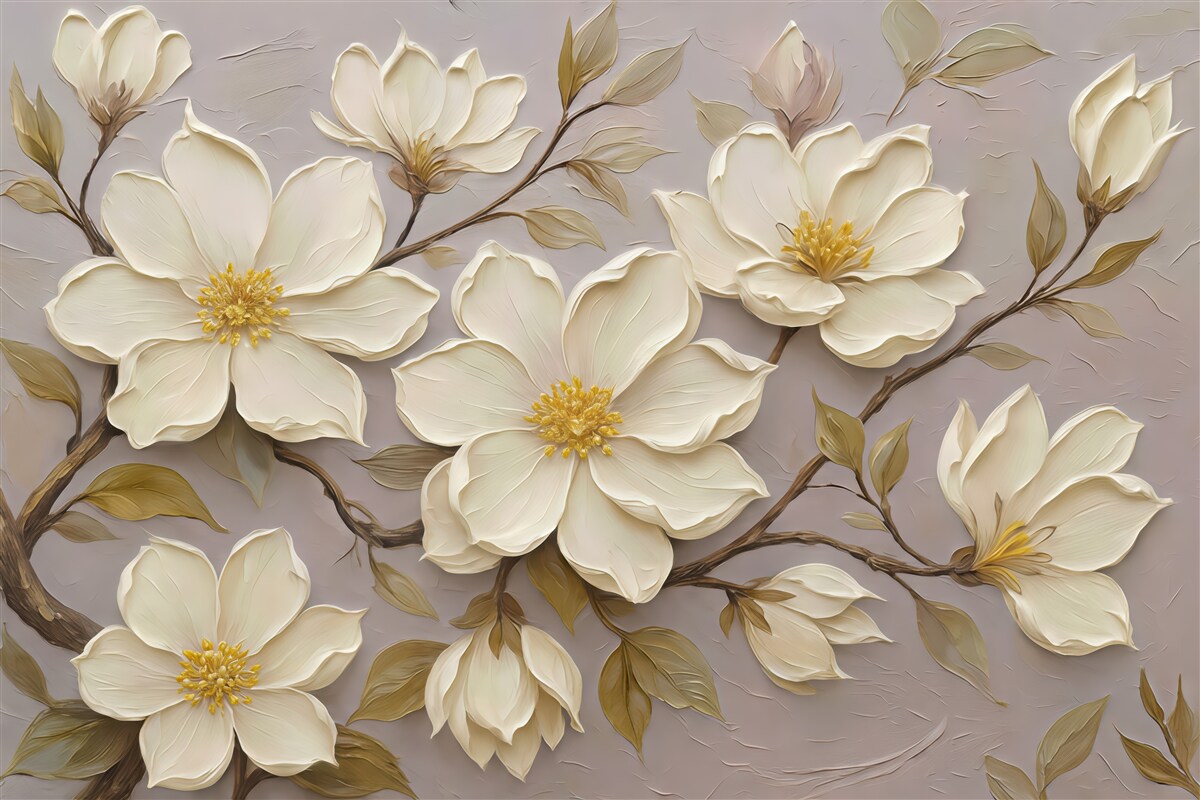 Fototapeta kremowe magnolie na subtelnym tle