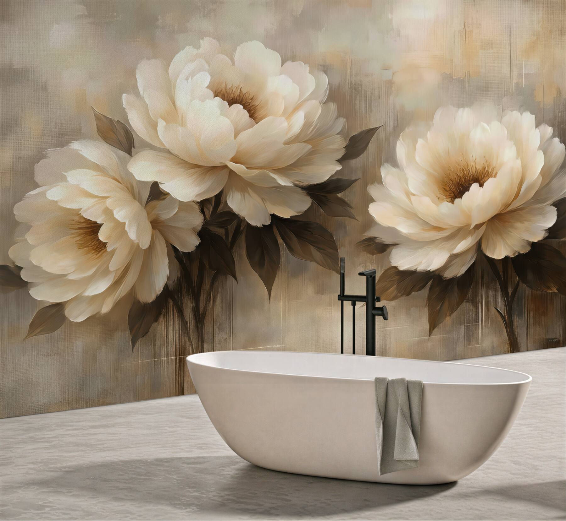 Fototapeta eleganckie piwonie w beżowym świetle