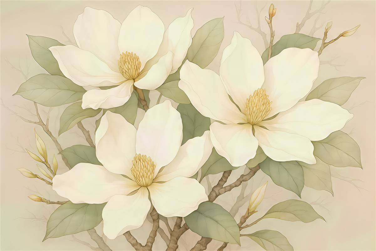 Fototapeta kremowe magnolie w subtelnej elegancji