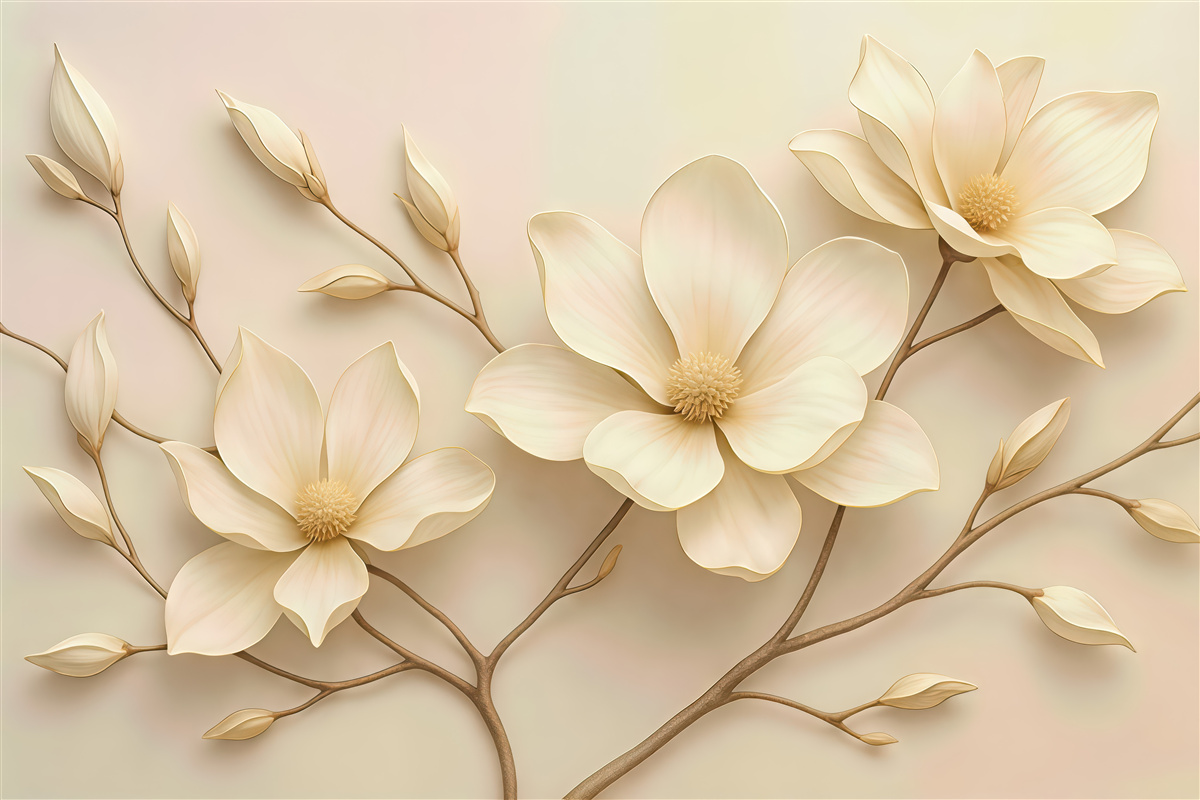 Fototapeta kremowe magnolie na delikatnych gałązkach