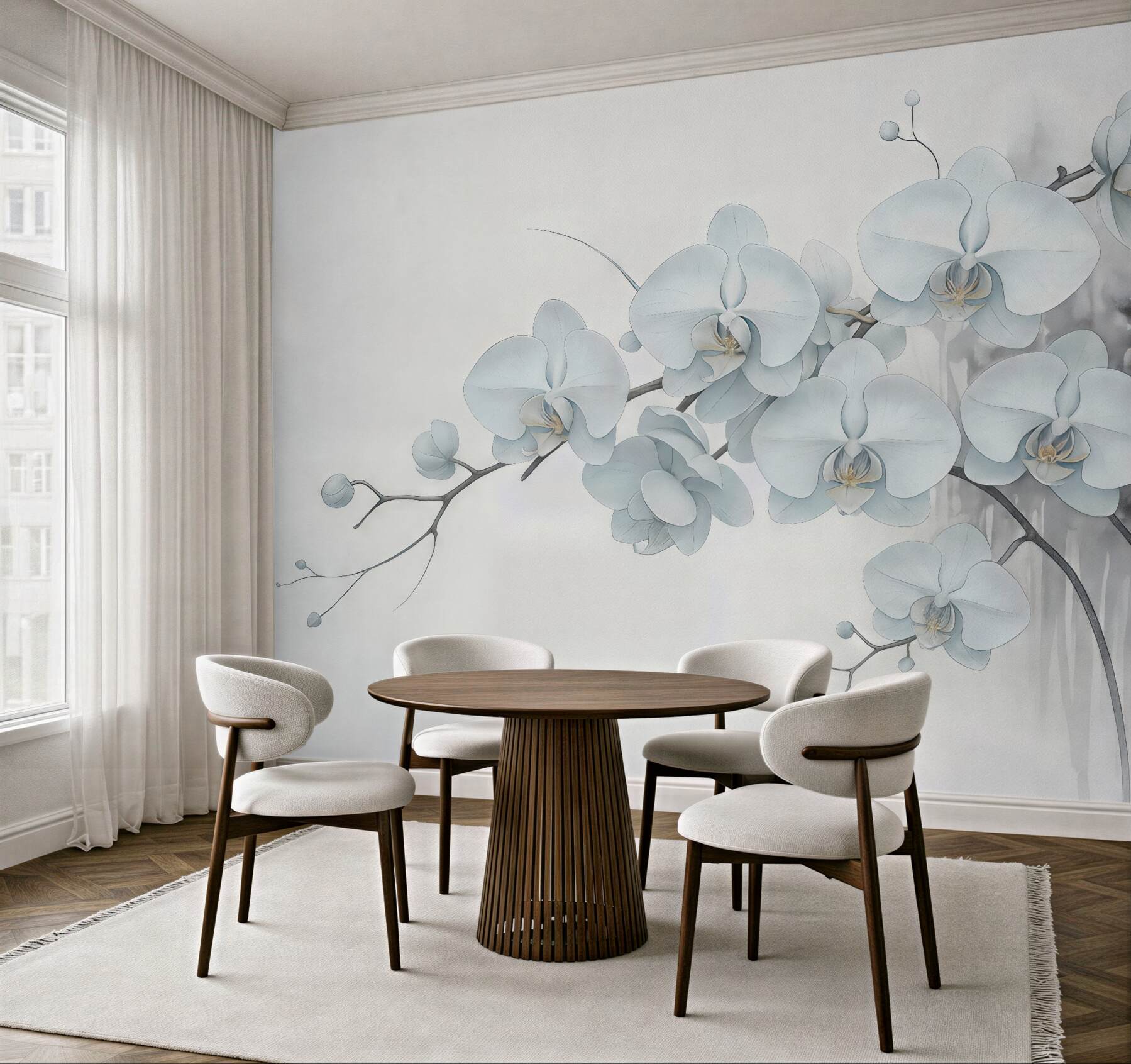 Fototapeta białe orchidee w delikatnej akwareli