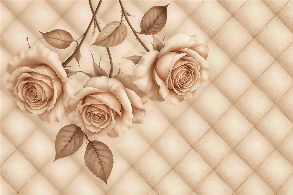 Fototapeta beżowe róże w eleganckim reliefie