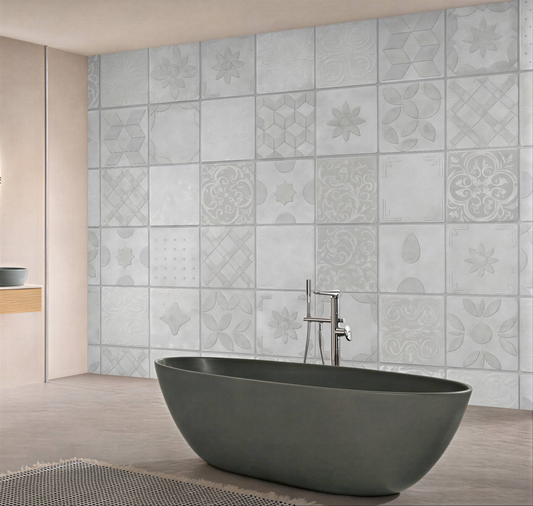 Fototapeta białe kafelki z delikatnym ornamentem